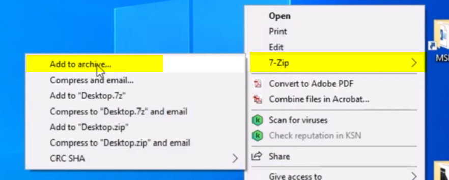 7-Zip context menu